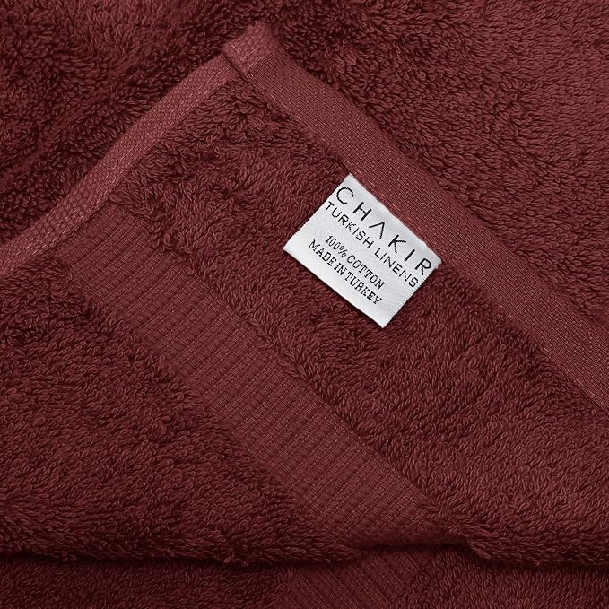 Chakir Turkish Linens 6 Piece Towel Set, 100% Cotton Turkish Towels for Bathroom, Luxury Soft Absorbent Bath Towel Set with 2 Bath Towels 2 Hand Towels 2 Washcloths, Cranberry
