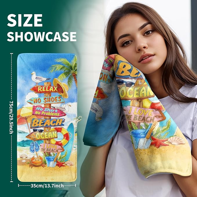 Funny Beach Quote Hand Towel Soft Fleece Absorbent Towels for Bathroom Kitchen Set of 2