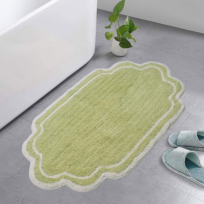 Home Weavers Allure Collection 100% Cotton Tufted Bathroom Rug, Soft and Absorbent Bath Rugs, Non-Slip Bath Carpet, Machine Wash Dry Bath Mats for Bathroom Floor, 21"x34" Bath Rug, Green