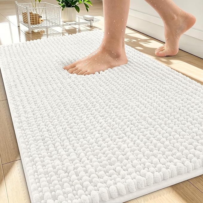 OLANLY Thick Bathroom Rugs 34x21, Extra Soft Absorbent Chenille Bath Rugs, Rubber Backing, Machine Wash Dry, Bath Mats for Bathroom Floor, Tub and Shower, Home Decor Accessories, Ivory