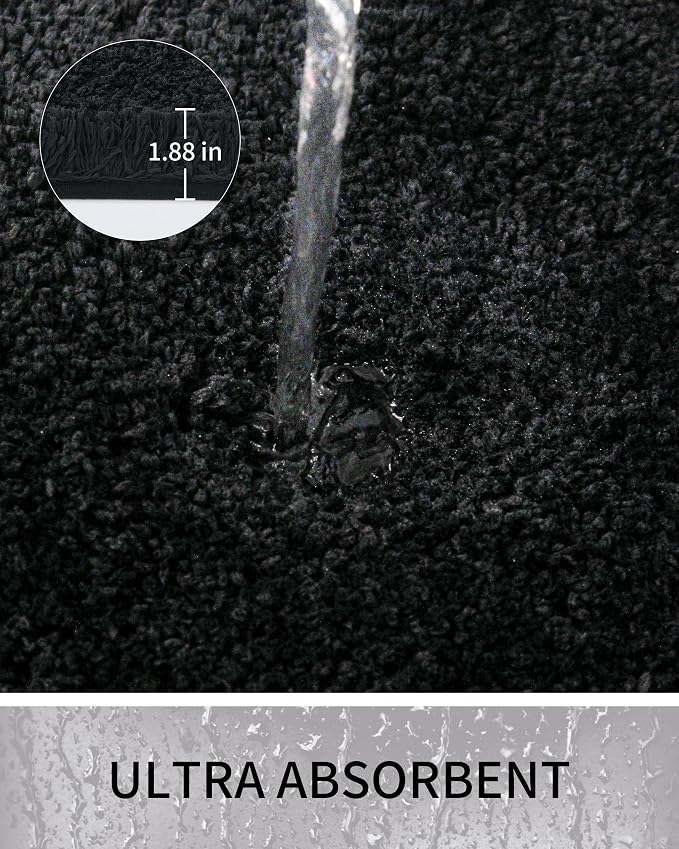 Bathroom Rugs Non Slip Washable 70x24, Ultra Thick Soft Microfiber Absorbent Bath Mats, High Density Foam Latex Non Slip Backing Bath Rugs, Fluffy Floor Carpet for Tub&Shower, Black