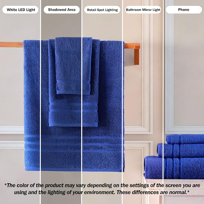 Hawmam Linen Royal Blue 6 Piece Bath Towels Set for Bathroom Original Turkish Cotton Soft, Absorbent and Premium 2 Bath Towels, 2 Hand Towels, 2 Washcloths