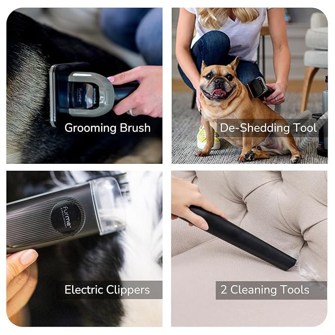 FURME Ultra Pet Grooming Vacuum Kit - Cat & Dog Grooming Kit for Easy Pet Care at Home, Quiet & Safe Dog Hair Remover Machine with Brush, Clipper, Shedding & Cleaner Tools & 4.5L Canister