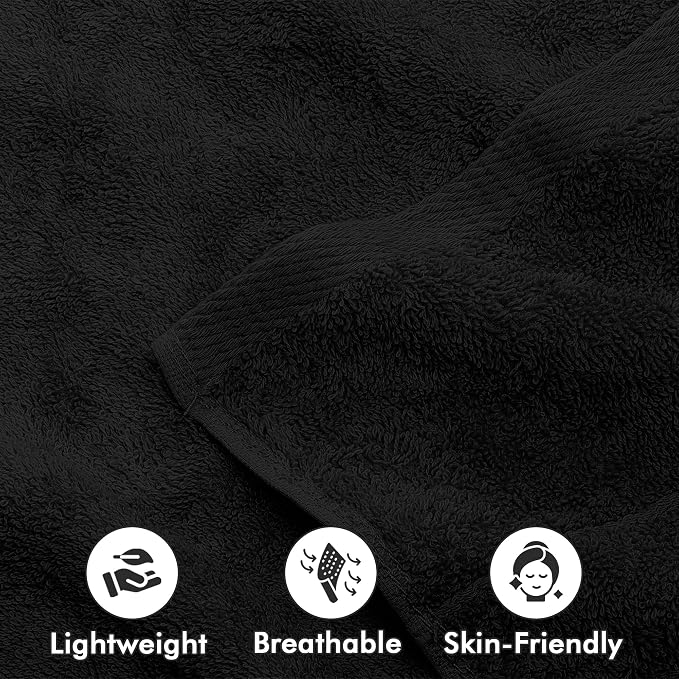 100% Ring Spun Cotton Hand Towels for Bathroom – 550 GSM Soft & Absorbent Towel Set– Pack of 6 Small Towel (34x20in) – Quick Dry Luxury Cotton Hand Towels – Black