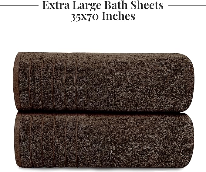 Tens Towels Pack of 2 Extra Large Bath Sheets 35 x 70 Inches, 100% Cotton, Larger & Lighter Weight, Quicker to Dry, Super Soft & Absorbent, Oversized Bath Towels, Brown