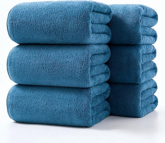 Lumimi Towels 6 Piece Soft Microfiber Bath Towel Set Salon Gym Yoga Travel Incredibly Absorbent Lightweight Quick Dry and Durable, 55" L x 27" W, Mega 6 Pack Blue