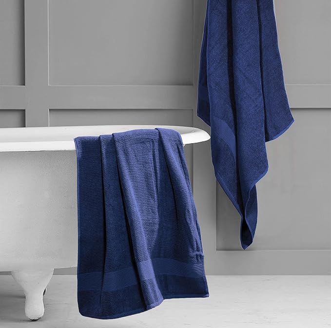 Belizzi Home Premium Cotton Oversized 2 Pack Bath Sheet 35x70-100% Pure Cotton - Ideal for Everyday use - Ultra Soft & Highly Absorbent - Machine Washable - Navy Blue