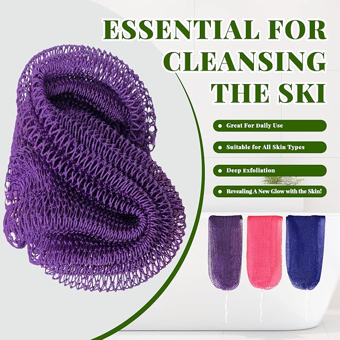 African Net Sponge Authentic, 3 Pieces Exfoliating Scrubber Bath Sponge for All Skin Types, Back Scrubber Loofah Washcloth for Shower, Gentle Exfoliation (Pink,Purple,Dark Blue)