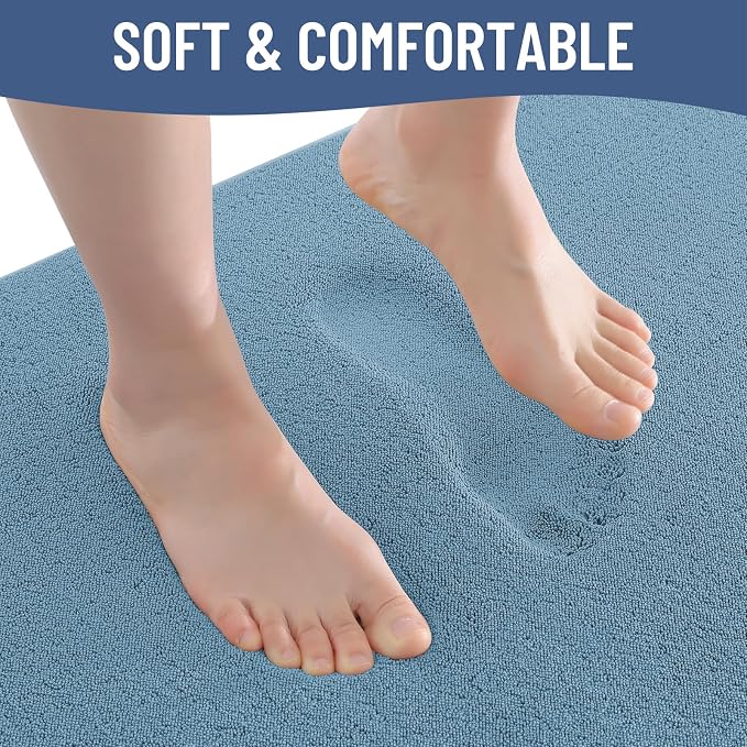 Smiry Memory Foam Bath Mat 44x32, Extra Soft Bathroom Rug, Ultra Absorbent, Quick Dry, Machine Washable Bathroom Mat for Shower, Tub & Floor Decor, Grayish Blue
