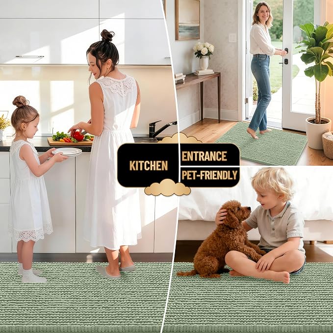 OLANLY Thick Bathroom Rugs 36x24, Extra Soft Absorbent Chenille Bath Rugs, Rubber Backing, Machine Wash Dry, Bath Mats for Bathroom Floor, Tub and Shower, Home Decor Accessories, Sage Green