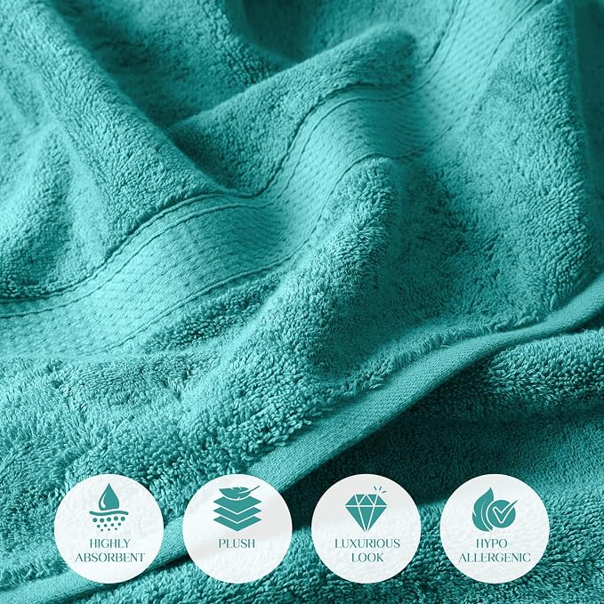 SUPERIOR Egyptian Cotton Ultra Plush & Absorbent, 6 Piece Set, Turquoise | Quick Dry, Soft Luxury Towel Set, Bath Essentials, Guest Bath, Spa, 2 Bath, 2 Hand, 2 Face Towels, Madeline Towels