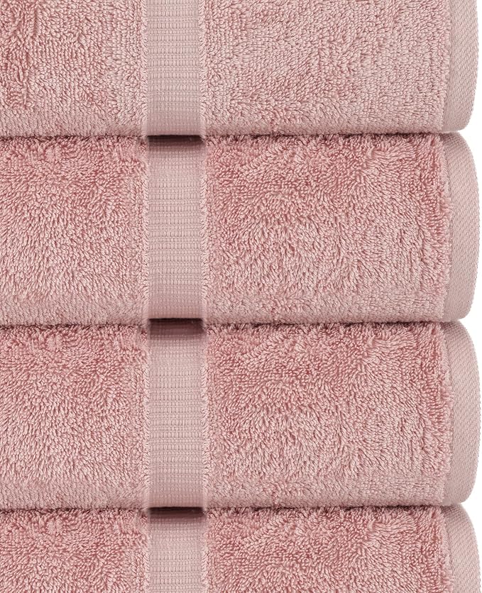 Chakir Turkish Linens 6 Piece Towels Set, 100% Cotton Luxury Turkish Towels for Bathroom, Soft Absorbent Bath Towel Set with 2 Bath Towels 2 Hand Towels 2 Washcloths, Pink