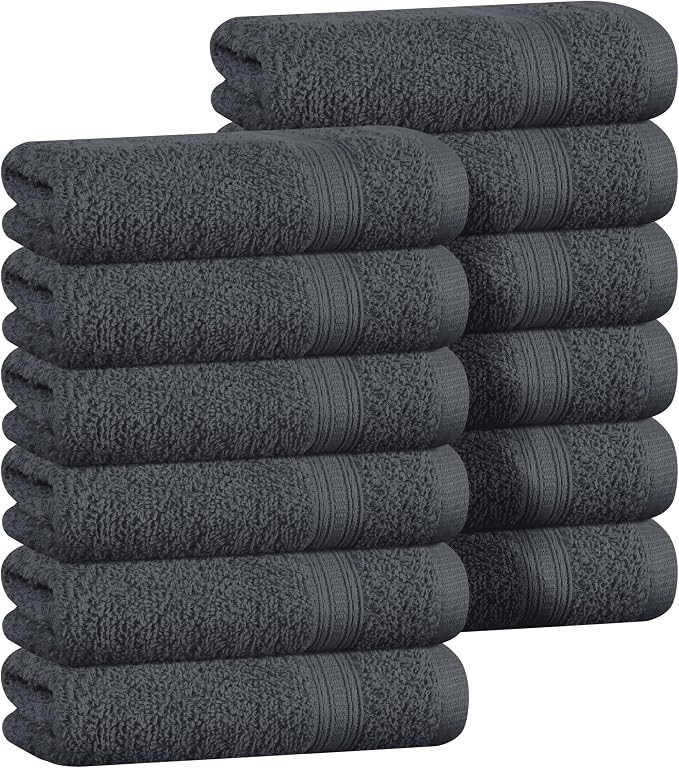 BOUTIQUO Ultra Soft Cotton Washcloths, Contains 12 Piece Face Cloths 12x12 inch, Ideal for Everyday use Face Towels, Compact & Lightweight Multi Purpose Washcloths - Charcoal Grey