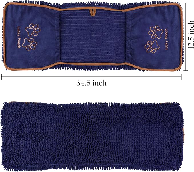 Lucky Pooch® Super Absorbent Shammy Dog Towel - Luxuriously Soft Hand Pockets – 34.5x12.5 – Quick Drying Microfiber Dog Bath Towel – Durable Dog Towels for Drying Dogs (Pack of 2, French Navy/Gray)
