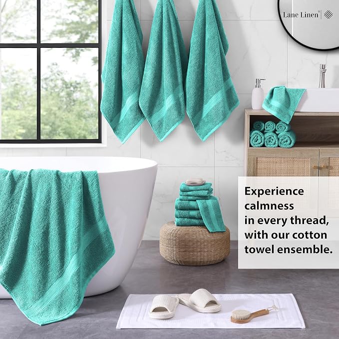 LANE LINEN 100% Cotton Bath Towels - 18 Pieces - Softer, Durable & Highly Absorbent - 4 Bath, 8 Wash Cloth, 6 Hand Towels - Perfect Family Set, Premium Quality, Oeko-TEX Certified - Teal