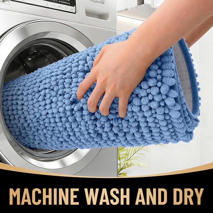 OLANLY Thick Bathroom Rugs 34x21, Extra Soft Absorbent Chenille Bath Rugs, Rubber Backing, Machine Wash Dry, Bath Mats for Bathroom Floor, Tub and Shower, Home Decor Accessories, Cornflower Blue