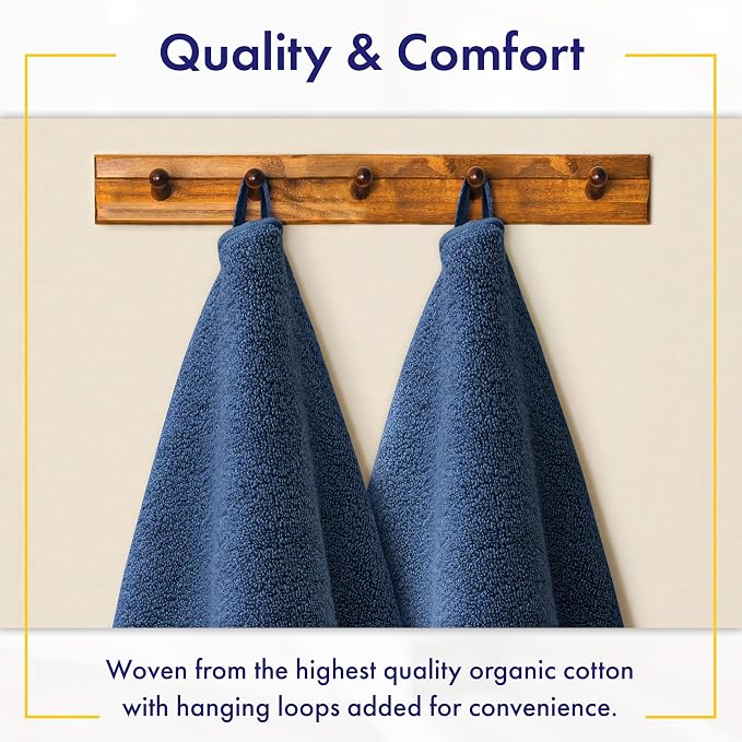 Alusa Home 100% Organic Zero-Twist Cotton Towels - GOTS Certified Luxury Bath Towels - Ultra Soft & Plush 700GSM Long-Staple Cotton - 6 Piece Towel Set (Navy Blue)
