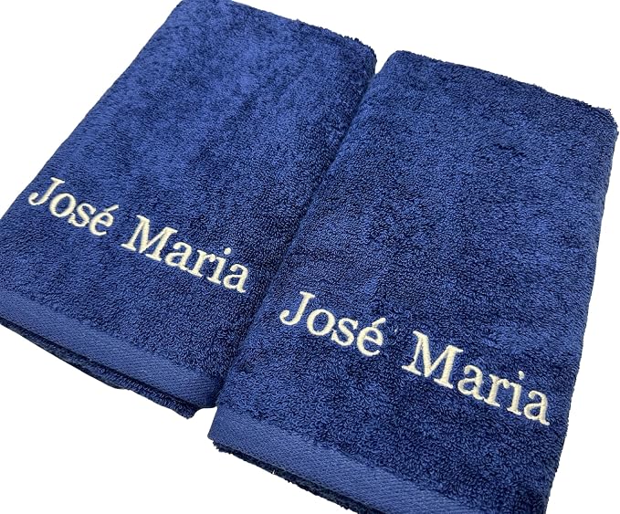 Personalized Hand Towels - Customized Turkish Towels - Cotton Towel Set -Monogrammed Towels with Initials Name Embroidery - 2 Pack 16x28 inches Hand Towel (Navy, Hand Towels - Set of 2)
