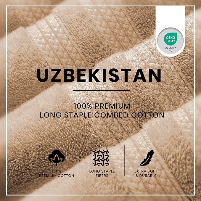 Bath Sheets 2 Pack Extra Large 35 x 70 Inches 600 GSM 100% Ring Spun Combed Uzbek Cotton Bath Towels Oeko-TEX Certified Soft Highly Absorbent Quick Dry – Desert Beige