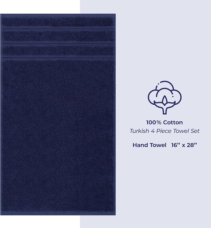 American Soft Linen 100% Cotton Luxury Turkish Towels, 4 PC Hand Towel Set | Soft Absorbent Quick Dry OEKO Tex Standard 100 Certificated Durable Machine Washable Breathable Premium Hotel Quality