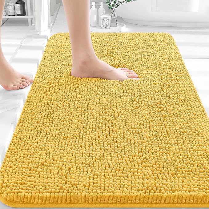 OLANLY Bathroom Rugs 36x24, Extra Soft Absorbent Chenille Bath Rugs, Rubber Backing Quick Dry, Machine Washable Bath Mats for Bathroom Floor, Tub and Shower, Home Decor Accessories, Yellow