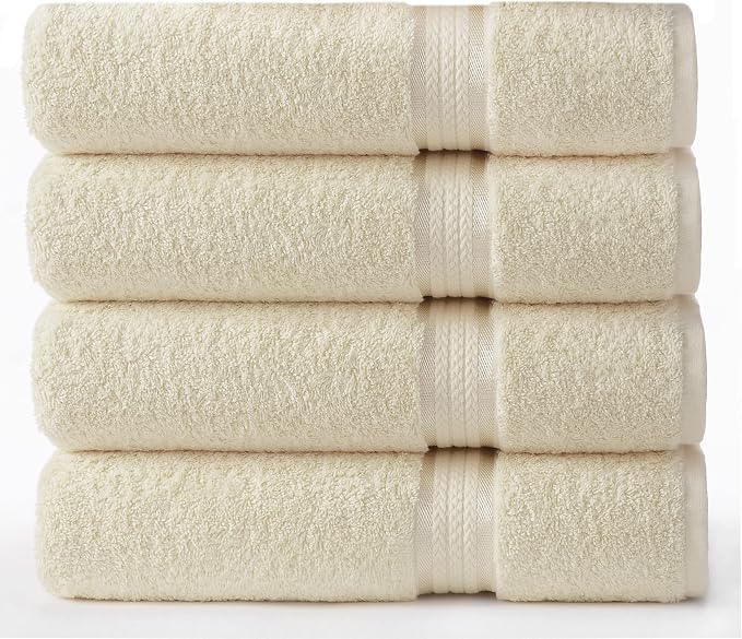 COTTON CRAFT Ultra Soft Bath Towels - 4 Pack XL Bathroom Towel Set - Oversized 30x54 - Absorbent Everyday Luxury Hotel Bathroom Spa Gym Shower Beach Pool Travel Dorm - 100% Cotton - 580 GSM - Ivory