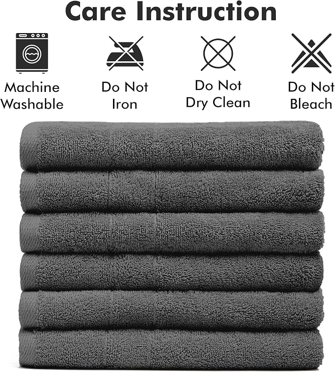 100% Ring Spun Cotton Hand Towels for Bathroom – 550 GSM Soft & Absorbent Towel Set– Pack of 6 Small Towel (34x20in) – Quick Dry Luxury Cotton Hand Towels – Dark Grey