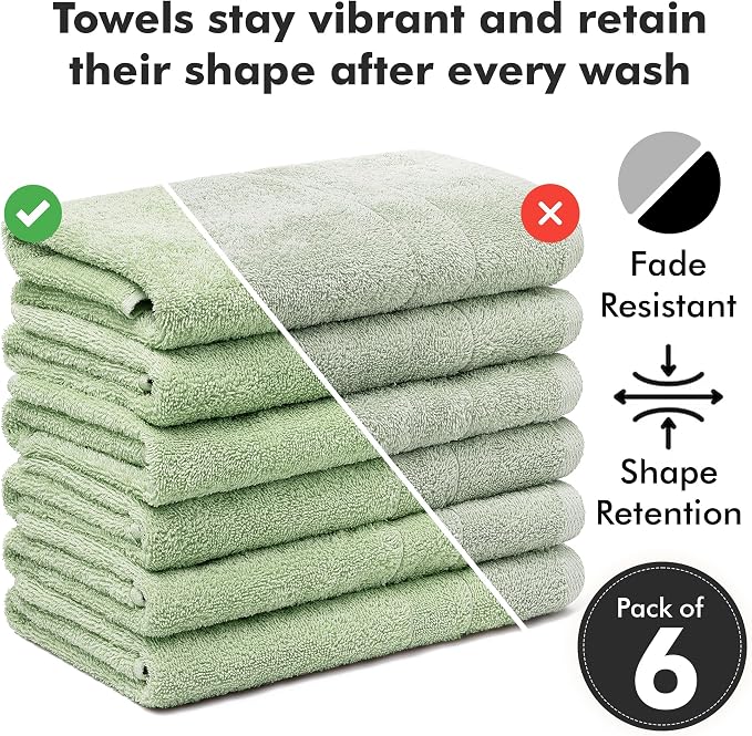 100% Ring Spun Cotton Hand Towels for Bathroom – 550 GSM Soft & Absorbent Towel Set– Pack of 6 Small Towel (34x20in) – Quick Dry Luxury Cotton Hand Towels – Light Green