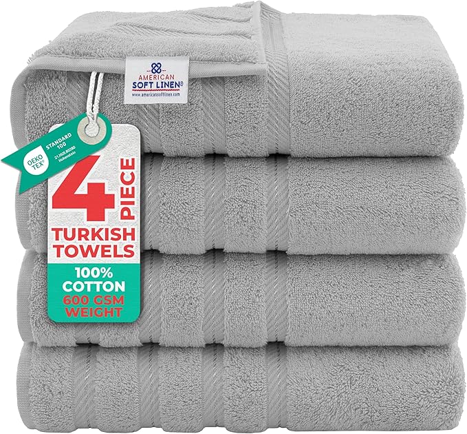 American Soft Linen 100% Cotton Luxury Turkish Towels, 4 PC Bath Towel Set | Soft Absorbent Quick Dry OEKO Tex Standard 100 Certificated Durable Machine Washable Breathable Premium Hotel Quality