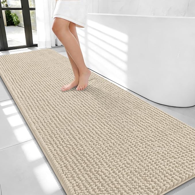 OLANLY Thick Bathroom Runner Rugs 70x24, Extra Soft Absorbent Chenille Bath Rugs, Rubber Backing, Machine Wash Dry, Long Bath Mats for Bathroom Floor, Tub and Shower, Home Decor Accessories, Sand