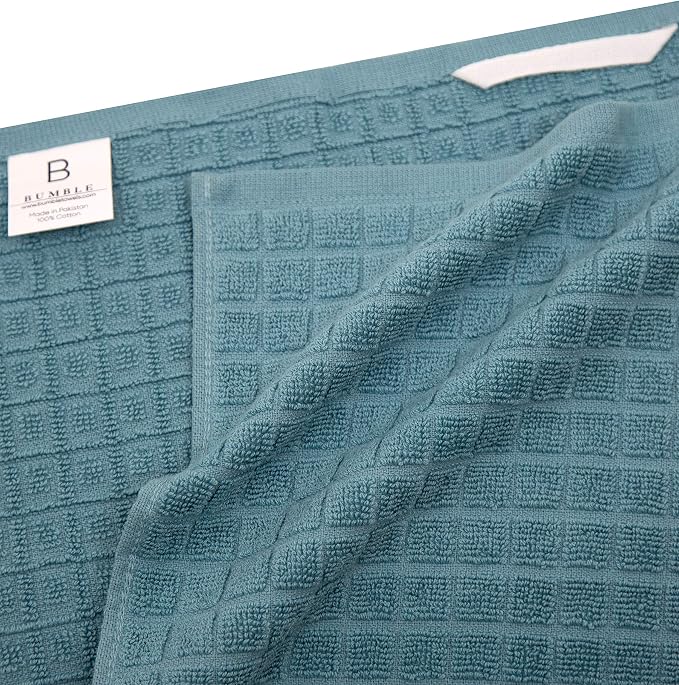 Premium Kitchen Towels (20”x 28”, 6 Pack) | Large Cotton Dish Towels | Flat & Terry Highly Absorbent Kitchen Linen Set with Hanging Loop | Teal Check