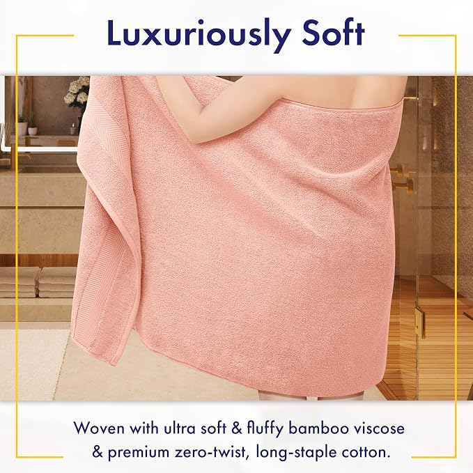 Alusa Home Ultra Soft & Plush Viscose from Bamboo Bath Towels - 700 GSM Luxury Bath Towels - 6 Piece Set - Super Absorbent & Quick Drying (Blush Pink)