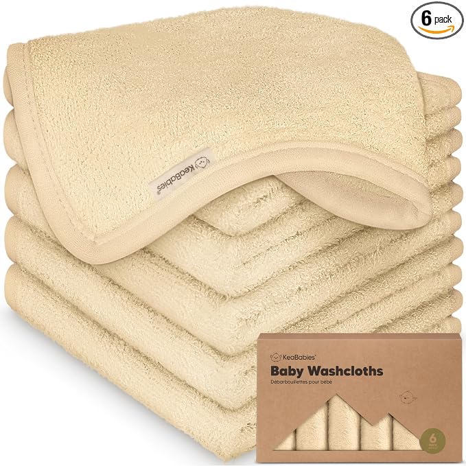 6-Pack Baby Washcloths, Soft Absorbent Washcloths for Face, Body (Khaki) | Viscose from Bamboo Washcloths, Baby Towels, Newborn, Kids, Toddlers, Infant, Gentle on Sensitive Skin, 10x10, Reusable
