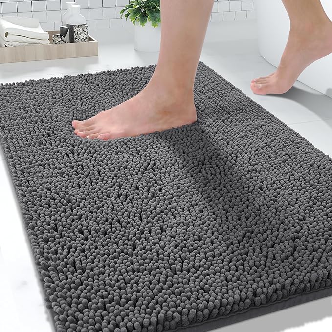 Yimobra Large Bathroom Rugs 36"x24", Non Slip Bath Mat for Tub, Shaggy Rug Floor Carpet, Extra Soft Super Absorbent Quick Dry, Machine Washable,Dark Gray
