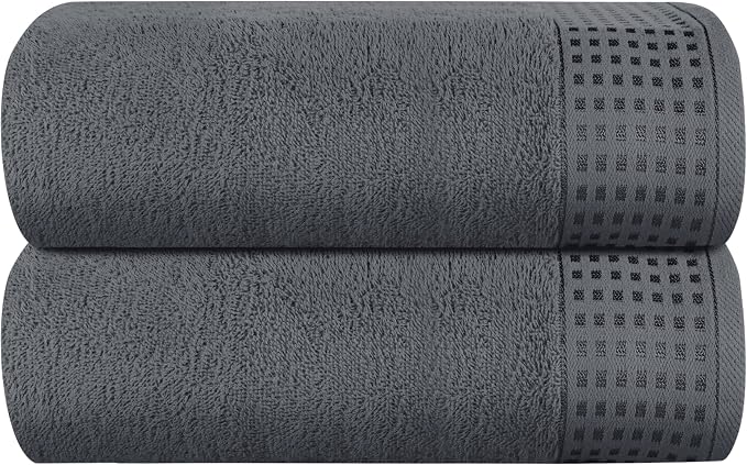 GLAMBURG 100% Cotton Oversized 2 Pack Bath Sheets 35x70, Ultra Soft Highly Absorbant Compact Quickdry & Lightweight Large Bath Sheet Set, Ideal for Gym Travel Camp Pool - Charcoal Grey
