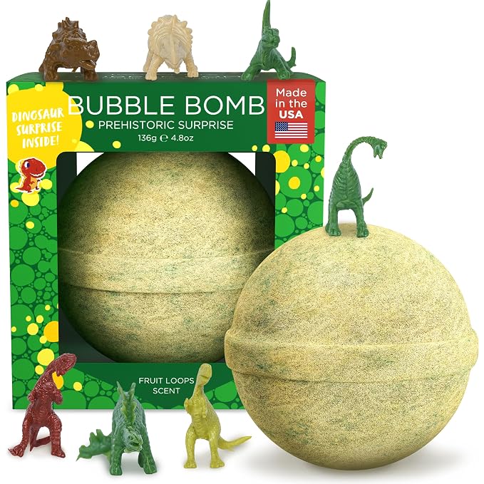 Dinosaur Bath Bombs for Kids with Surprise Dinosaur Toys Inside - Dino Bubble Bomb for Boys and Girls - Fruity Scent, USA Made, Won't Stain Tub - Stocking Stuffers and Children's Gift by Two Sisters
