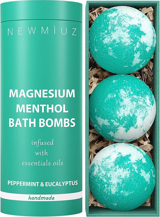 Magnesium Menthol Fizzing Bath Bomb Eucalyptus Peppermint Epsom Salt Refreshing Bubble Spa with Essential Oil Infused Post Workout Sore Muscles Recovery Gift