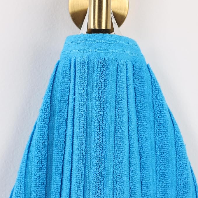 Superior 4 Piece Cotton Bath Towel Set, Includes 4 Bath Towels, Daily Use for Bathroom, Guest Bath, Quick Dry, Spa, Resort Towels, Ribbed, Absorbent, Home Essentials, Soho Collection, Azure