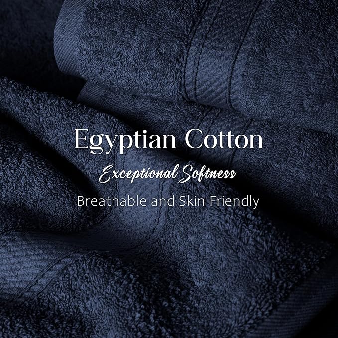 SUPERIOR Egyptian Cotton Plush & Absorbent, Bath Towel Set of 2, Navy Blue | Quick Dry, Soft Luxury Towel Set, Bath Essentials for Bathroom, Guest Bath, Spa, 2 Piece Bath, Madeline Towels