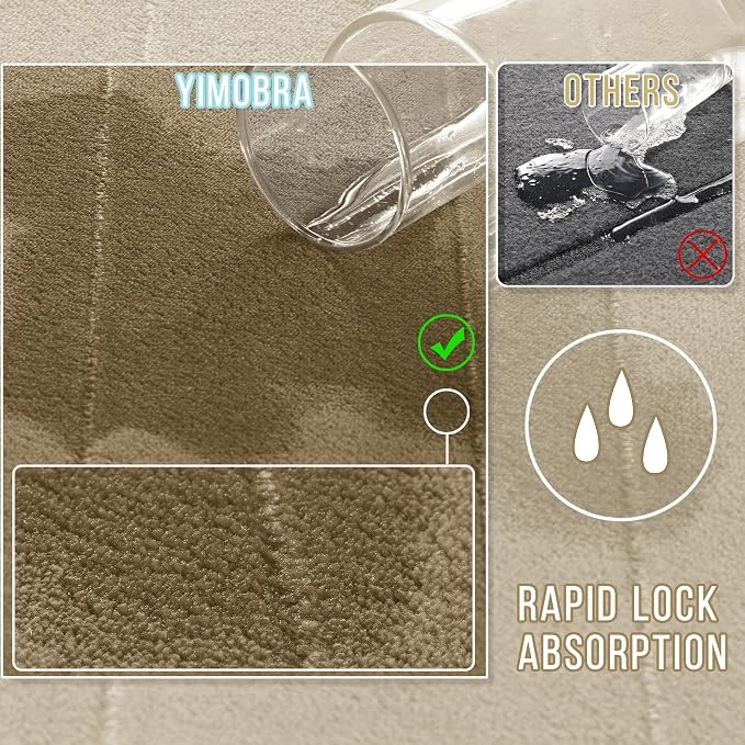 Yimobra U-Shaped Toilet Bath Mat Set 2 Piece - Soft Absorbent Quick Dry Memory Foam Bathroom Rugs, Machine Washable Non Slip Floor Carpet for Tub Shower & Single Sink (17x24 & 24x20, Pale Khaki)