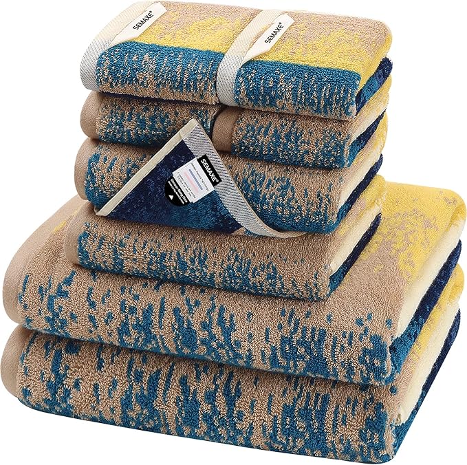 8-Piece Cotton Bath Towel Set for Bathroom, Hanging Loops, Coastal Ombre | Complete starter set for daily showers, sink-side use, small bathrooms, and guest baths, OEKO-TEX certified, easy care