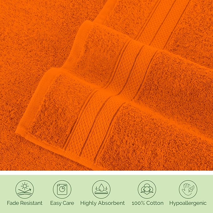 Elegant Comfort Luxury 6-Piece Towel Set, Premium Soft 100% Turkish Cotton, Three Line Popcorn Design 2 Bath Towels, 2 Hand Towels and 2 Washcloths Towel Set-Quick-Drying and Absorbent, Vibrant Orange