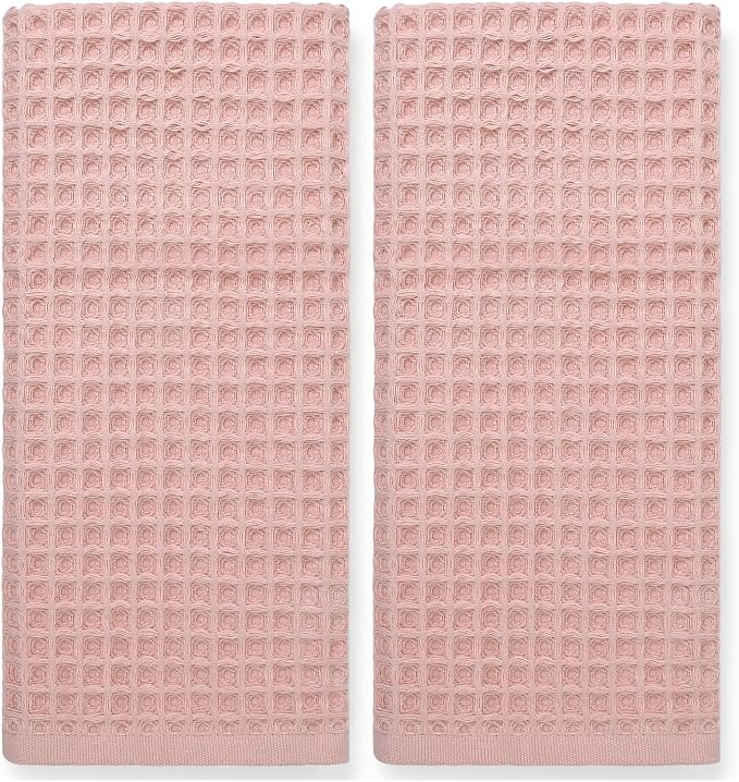 Jacquotha Waffle Hand Towels for Bathroom Decor (Pink) – 2-Piece Cotton Face Towels, Fast Drying & Absorbent, 13” x 29”