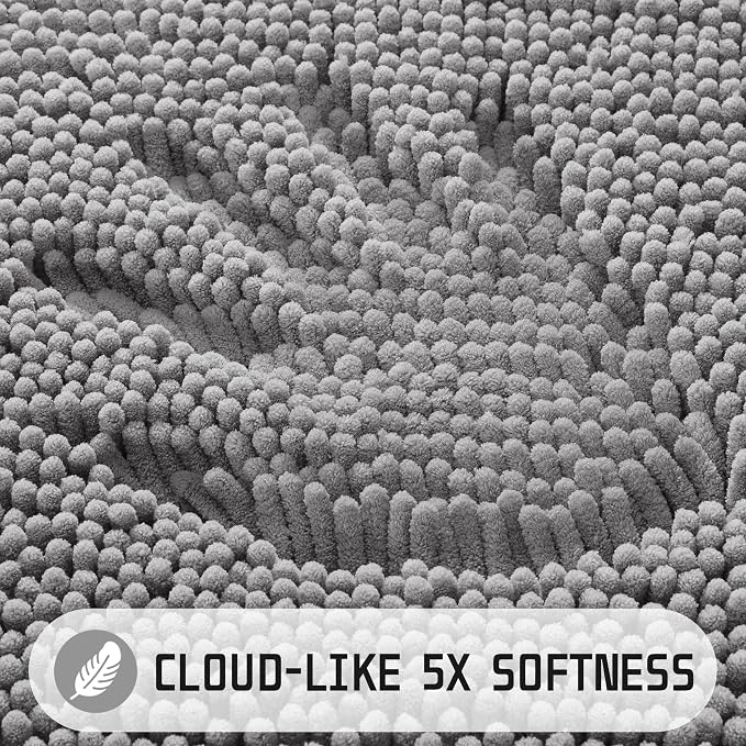 Yimobra Washable Bathroom Rugs, Super Soft & Absorbent Chenille Bath Mat for Floor & Carpet, Quick Dry Non Slip Bath Mat for Tub Shower, 32"x20",Gray