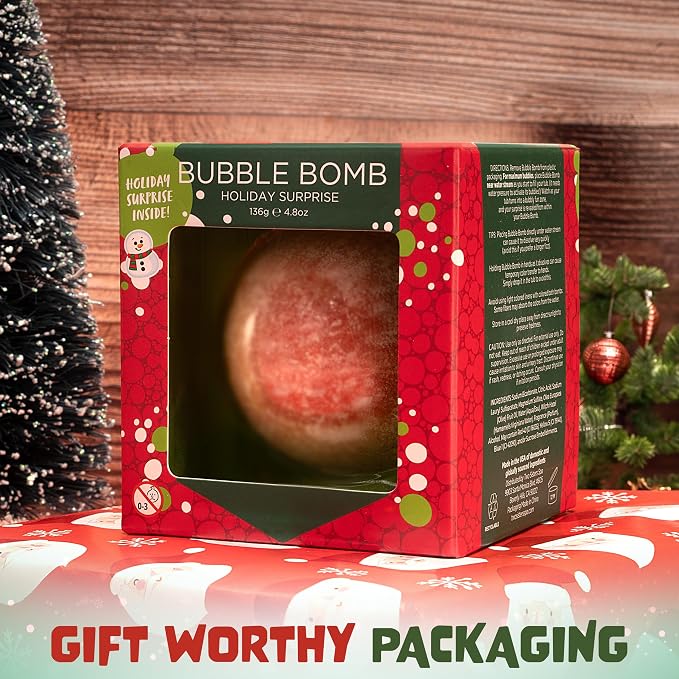 Christmas Bath Bomb for Kids with Surprise Bath Toys Inside (Gift Set) - Stocking Stuffers for Boys and Girls - Holiday Bubble Bath with Cheerful Scent, USA Made by Two Sisters