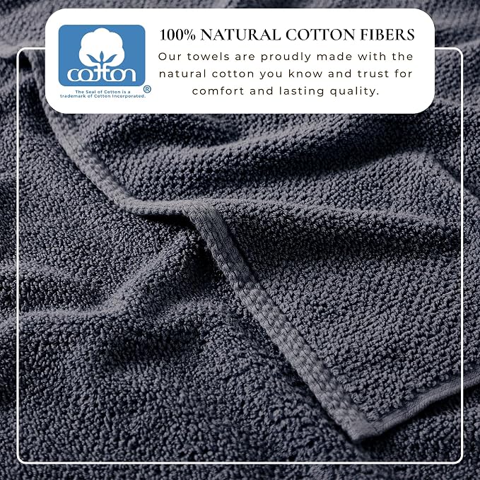 Great Bay Home 100% Cotton 4 Pack 54x27 Bath Towel Set - Absorbent, Quick-Drying, Durable Towels for Bathroom Decor - Low-Twist, Two-Ply Fibers (Stone Blue)