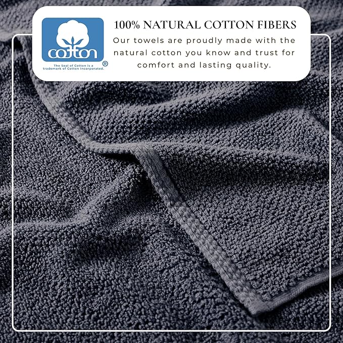 Great Bay Home 100% Cotton 6 Piece Towel Set - Absorbent, Quick-Drying, Durable Bath Towels for Bathroom Decor - Low-Twist, Two-Ply Fibers (Stone Blue)