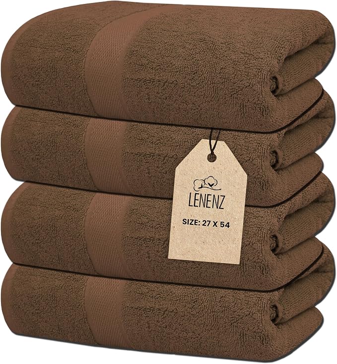 Luxury Bath Towels - 4 Pack Ultra Soft and Absorbent Cotton Bath Towels for Bathroom, Spa, and Hotel Use - Quick-Dry and Durable Towels Set 27x54'' (Brown)