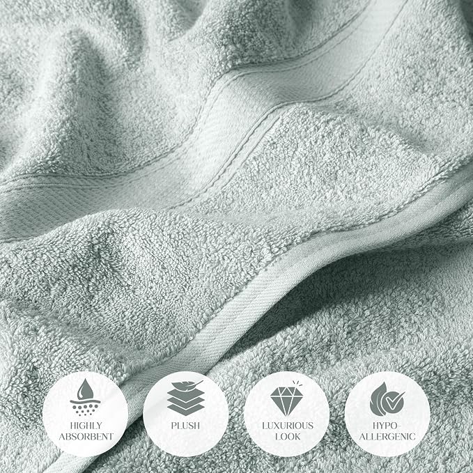 SUPERIOR Egyptian Cotton Ultra Plush & Absorbent, 6 Piece Set, Sea Foam | Quick Dry, Soft Luxury Towel Set, Bath Essentials, Guest Bath, Spa, 2 Bath, 2 Hand, 2 Face Towels, Madeline Towels