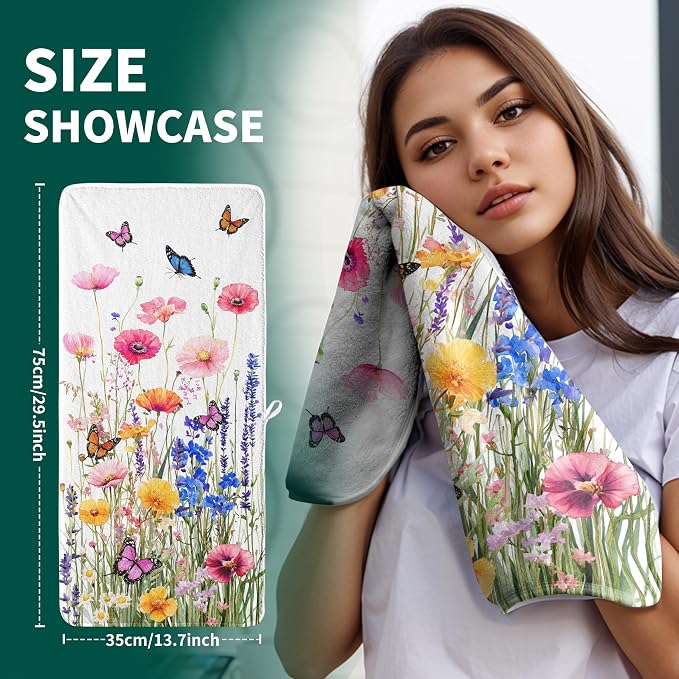 Spring Summer Wildflowers Hand Towel Coral Velvet Towel for Women Bath Face Salon Gym Yoga